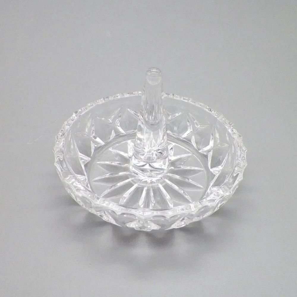 Clear Cut Glass Ring Holder Jewelry Dish